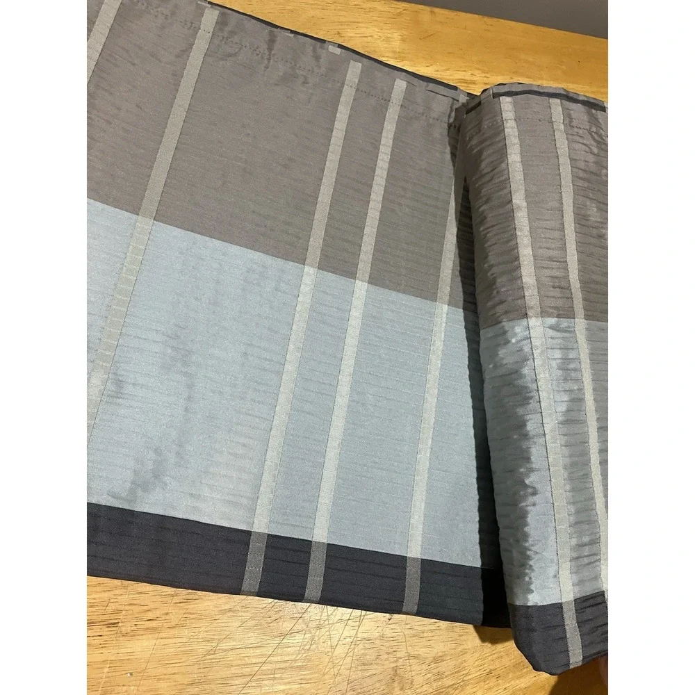 Croscill Textured Fabric Shower‎ Curtain Fairfax Slate Charcoal Plaid Striped